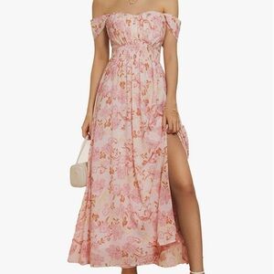 Floral Off-Shoulder Pink Maxi Dress
